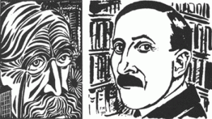 Emile Verhaeren en Stefan Zweig, houtsnede door Frans Masereel